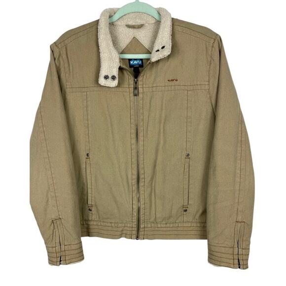 Kavu Canvas Full Zip Chore Coat Tan Large Hemp & Cotton Sherpa Lined Workwear - Picture 1 of 11
